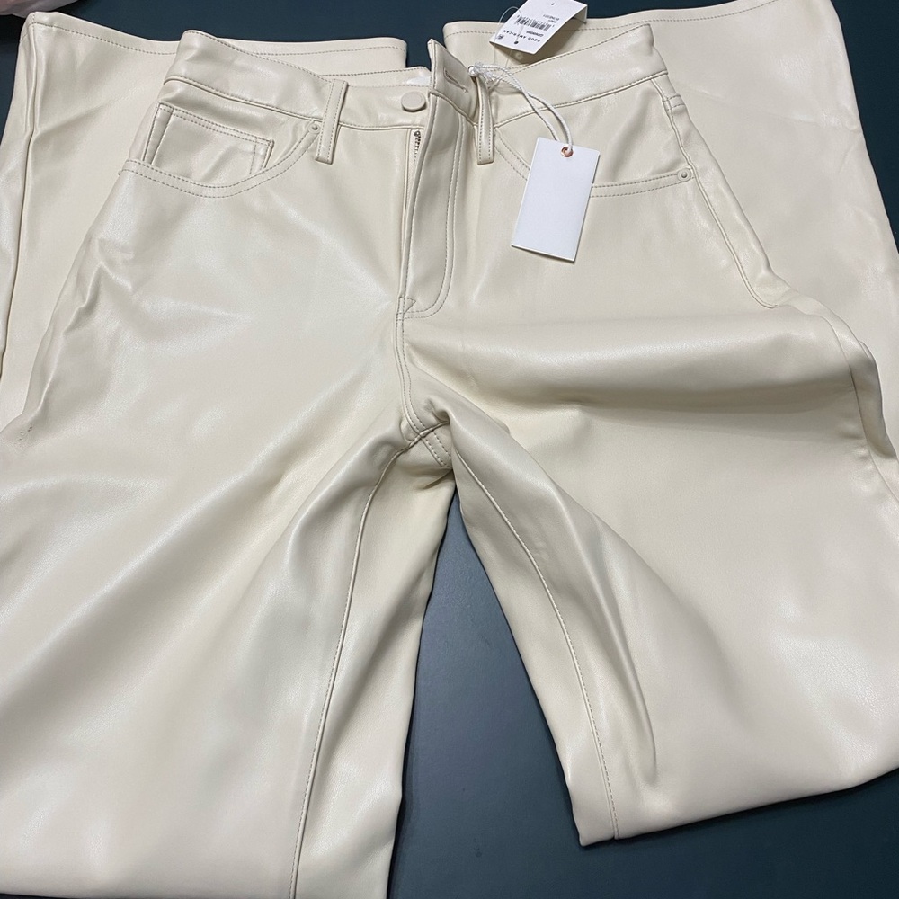 Good American Cream Faux Leather Pants